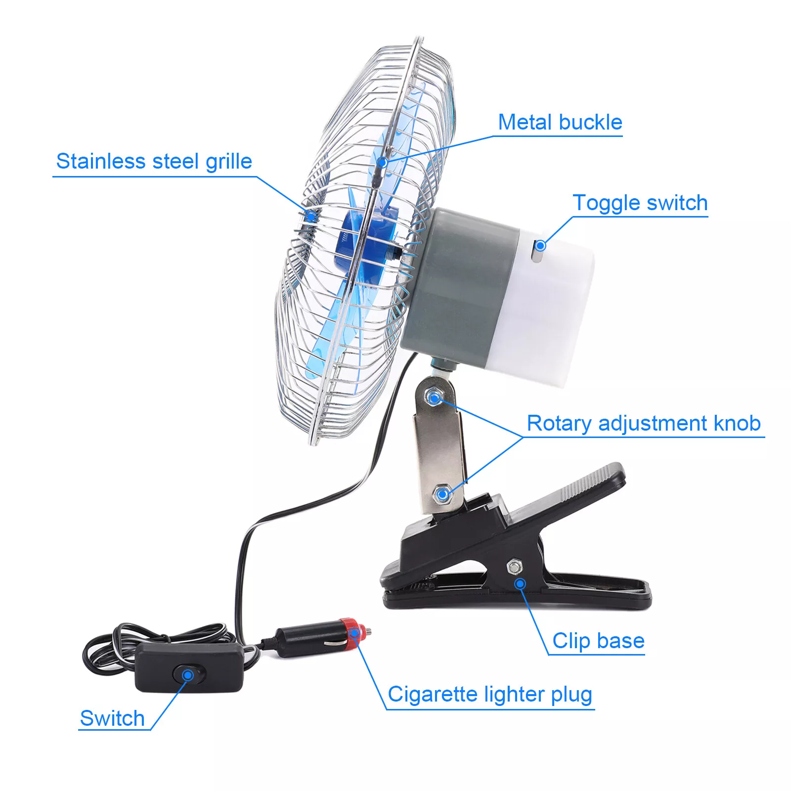 cigarette lighter fan walmart 8inch 12V Car Oscillating Clip On Fan 180 Degree Rotation Strong Wind  Cigarette Lighter Fan with Clamp Easy Attachment to Console or Dash