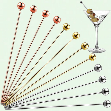 Cocktail Picks Set of 12, Reusable Stainless Steel Garnish Toothpicks for Fancy Drinks, Appetizers, Olives, and More