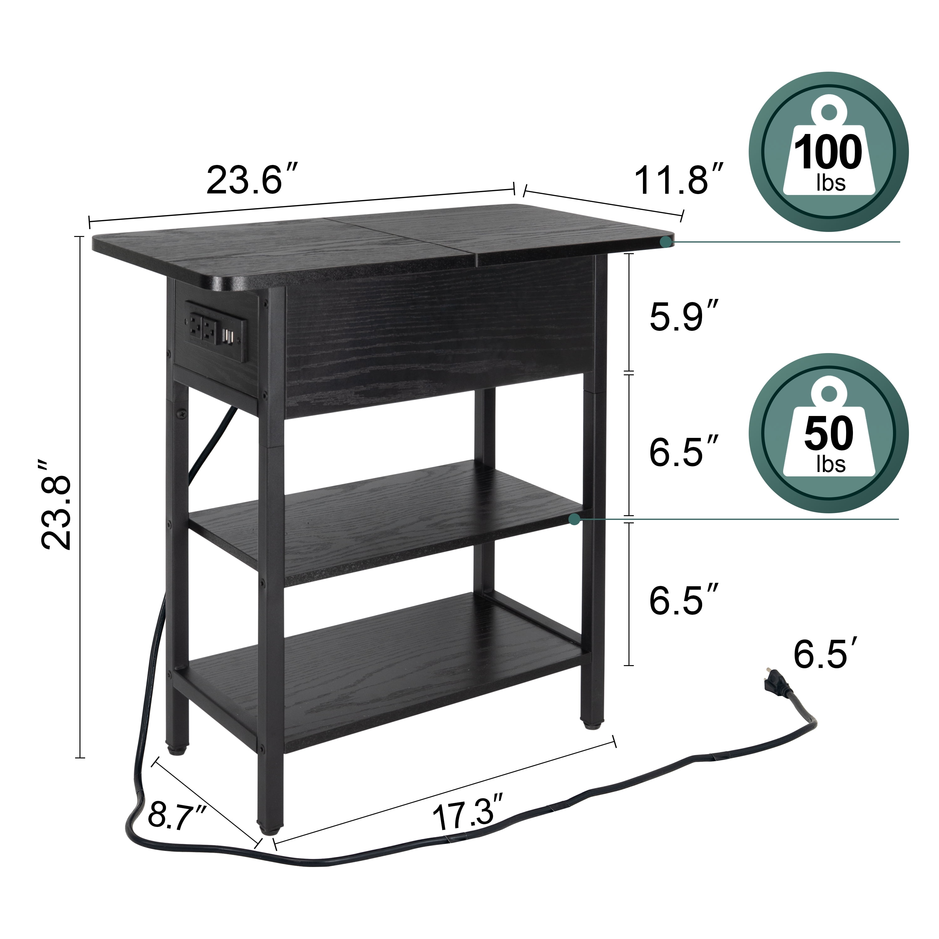End Table with Charging Station, Flip Top Side Table with USB Ports and Outlets,Small Table Bedside Tables with Storage Shelf for Living Room, Bedroom