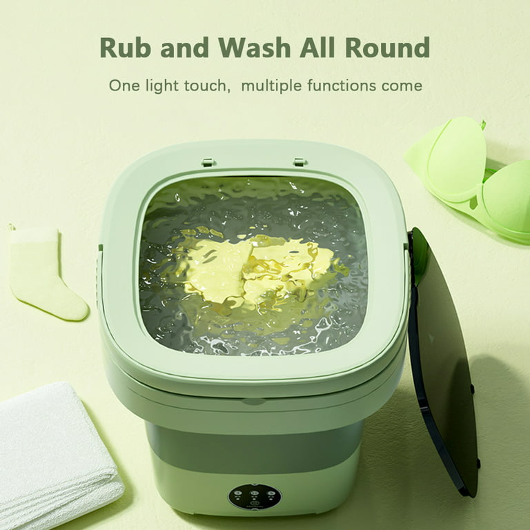 8L Portable Mini Washing Machine with UV Sterilization Foldable Spin Dryer with Drain Basket Drain Hose for Travel Housing, Size: Small, Green