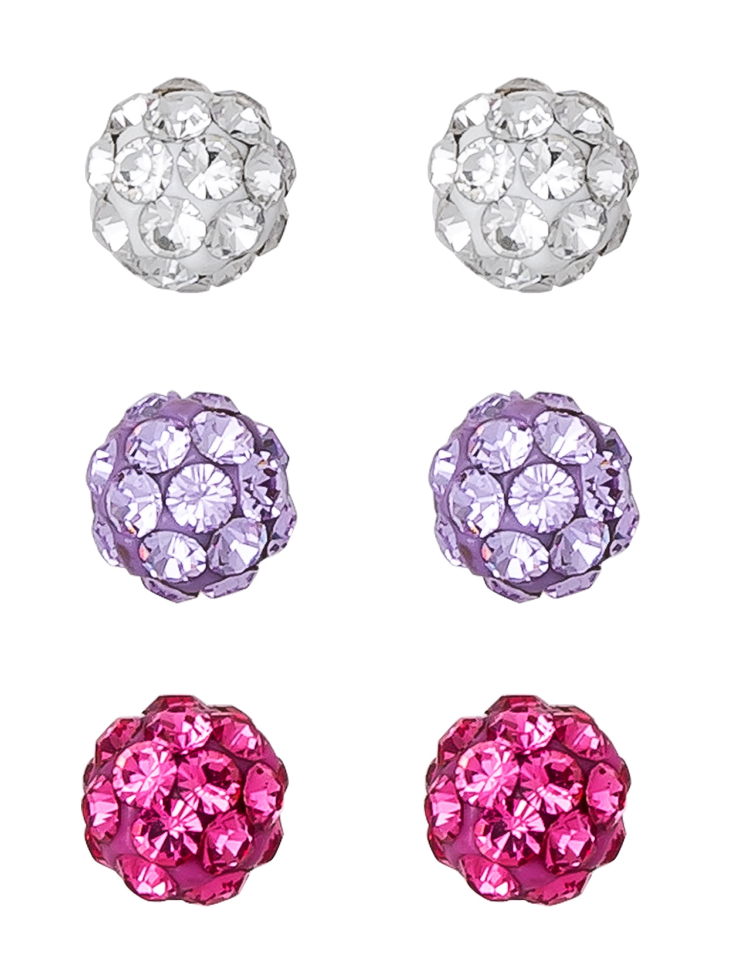 Brilliance Fine- Girl’s/Tween Sterling Silver Crystal Ball Stud Earring Set