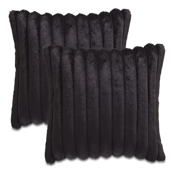 Parker Plush 20" Square Faux-Fur Pillow - Set of 2 - Onyx