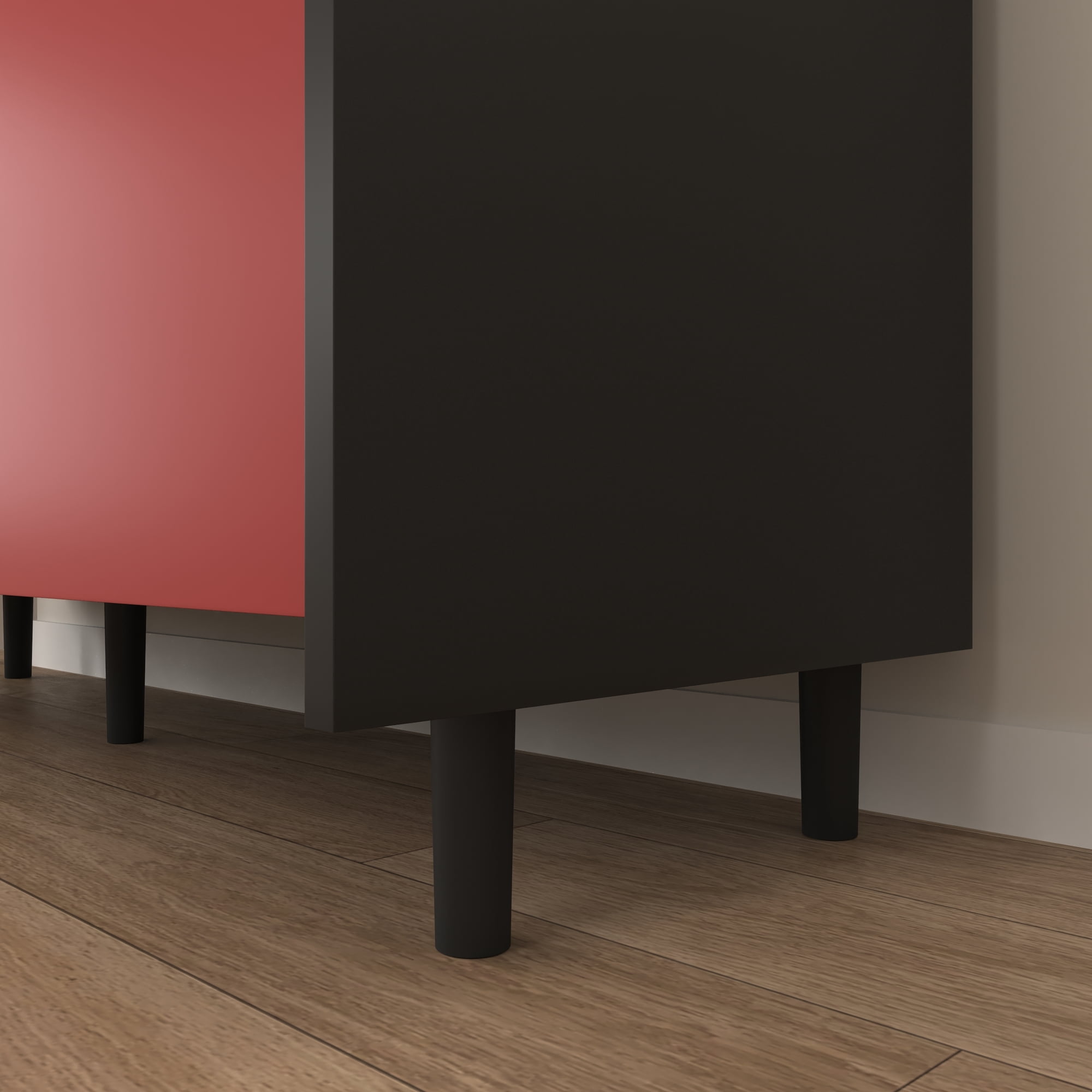 Noble House Sideboard Buffet Cabinet with 2 Drawers and Open Compartments, Black and Red