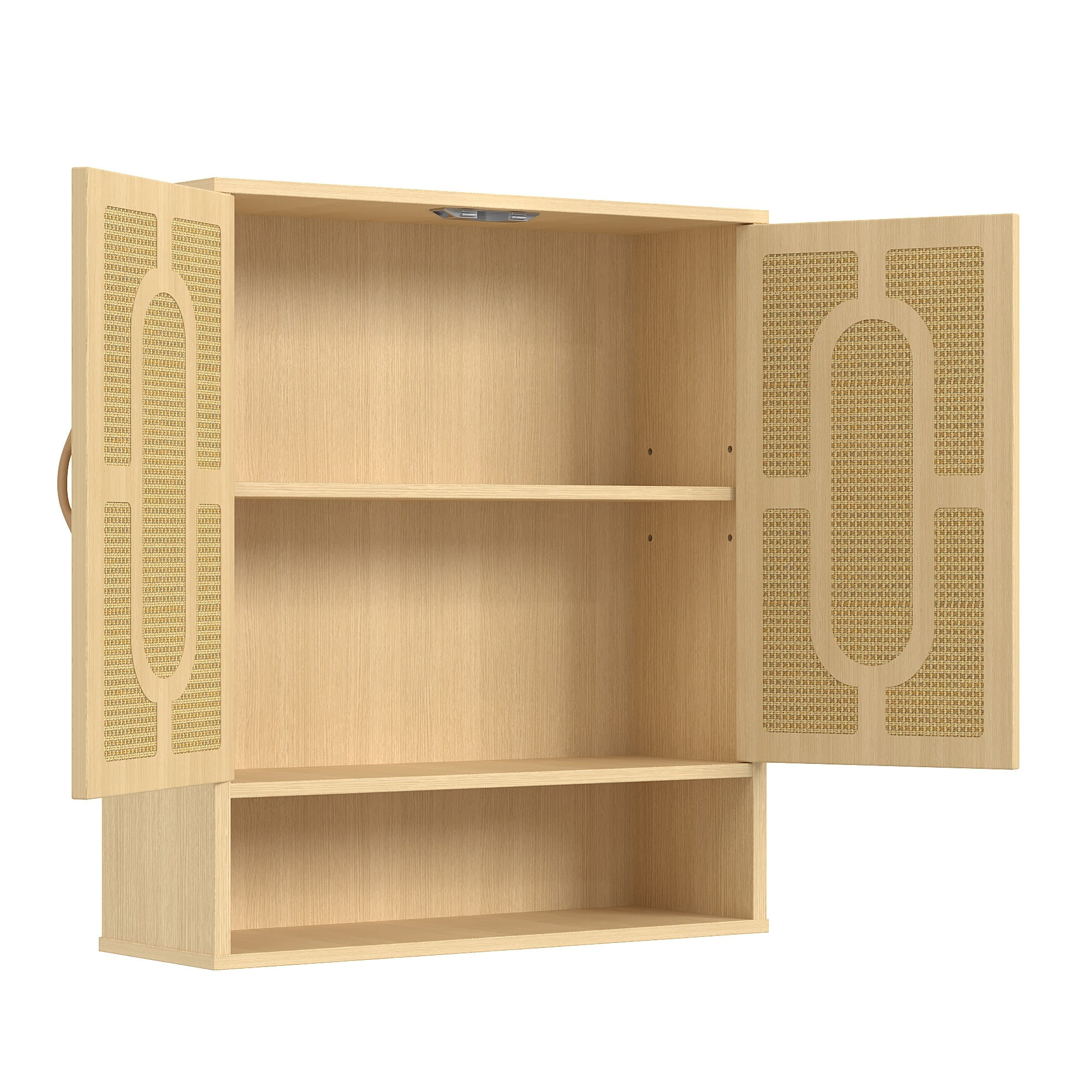 VECELO Wall Storage Cabinet, Medicine Cabinet with Adjustable Wood Shelf & Double Doors, Over The Toilet Storage Cabinet for Bathroom, Kitchen, Natural