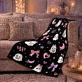 thumbnail image 6 of Whimsical Ghosts Bows Hearts Black, Playful Halloween Scene, Warm Flannel Blanket for Home Library and Reading Nook, Art Lovers Halloween Gift, Playful Home Decor, 6 of 9