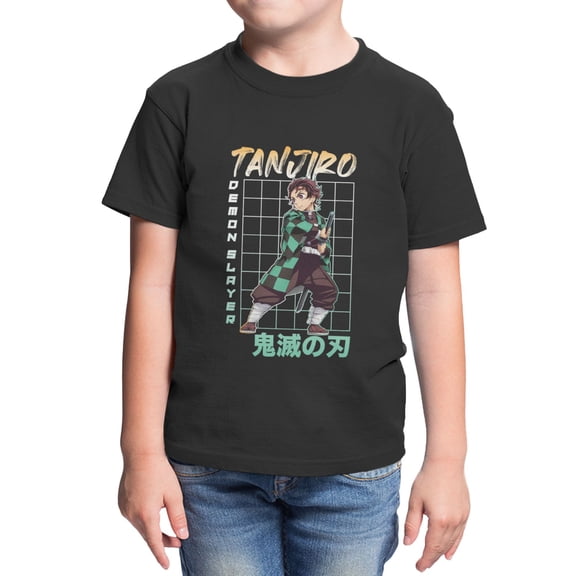 Demon Slayer Youth Tanjiro Ready Stance Grid (Black, XS-XL)