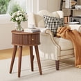 thumbnail image 2 of WIRRYTOR Set of 2 Modern Boho End Tables for Living Room, Round Fluted Side Tables with Drawer and Splayed Legs, Walnut Accent Tables, Walnut, 2 of 12