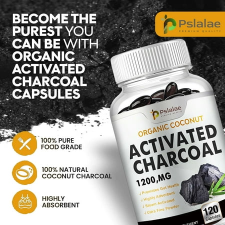 Activated Charcoal 1200mg - Organic Coconut, Cleanse and Detox Alleviate Gas - 120 Capsules