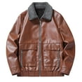 thumbnail image 2 of Maoxin Mens Jacket Men Fashion Solid Color Zipper Pocket Lapel Long Sleeved Hooded Leather Jacket Plus Size Jackets for Men Coffee XL, 2 of 8
