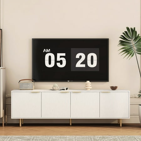 Modern Fluted White Entertainment Center | Accommodates Big TVs in Living Areas, Easy Cleaning and Assembly