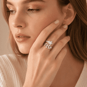 Adjustable CZ Star Ring for Women, Silver Tone Copper Open Band Ring