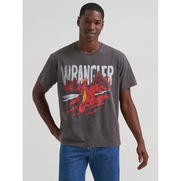 Wrangler Riding Cowboy Vintage Charcoal - Mens Tee - 112375795