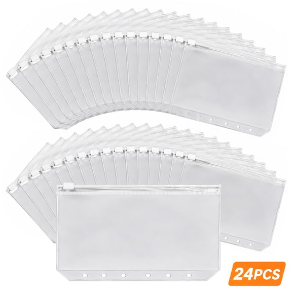 A6 Binder Pockets for Binder Budget Money Organizer for Cash Planner Accessories 6-Ring Binder Dividers Notebook Binder Waterproof 6 Holes 24pcs