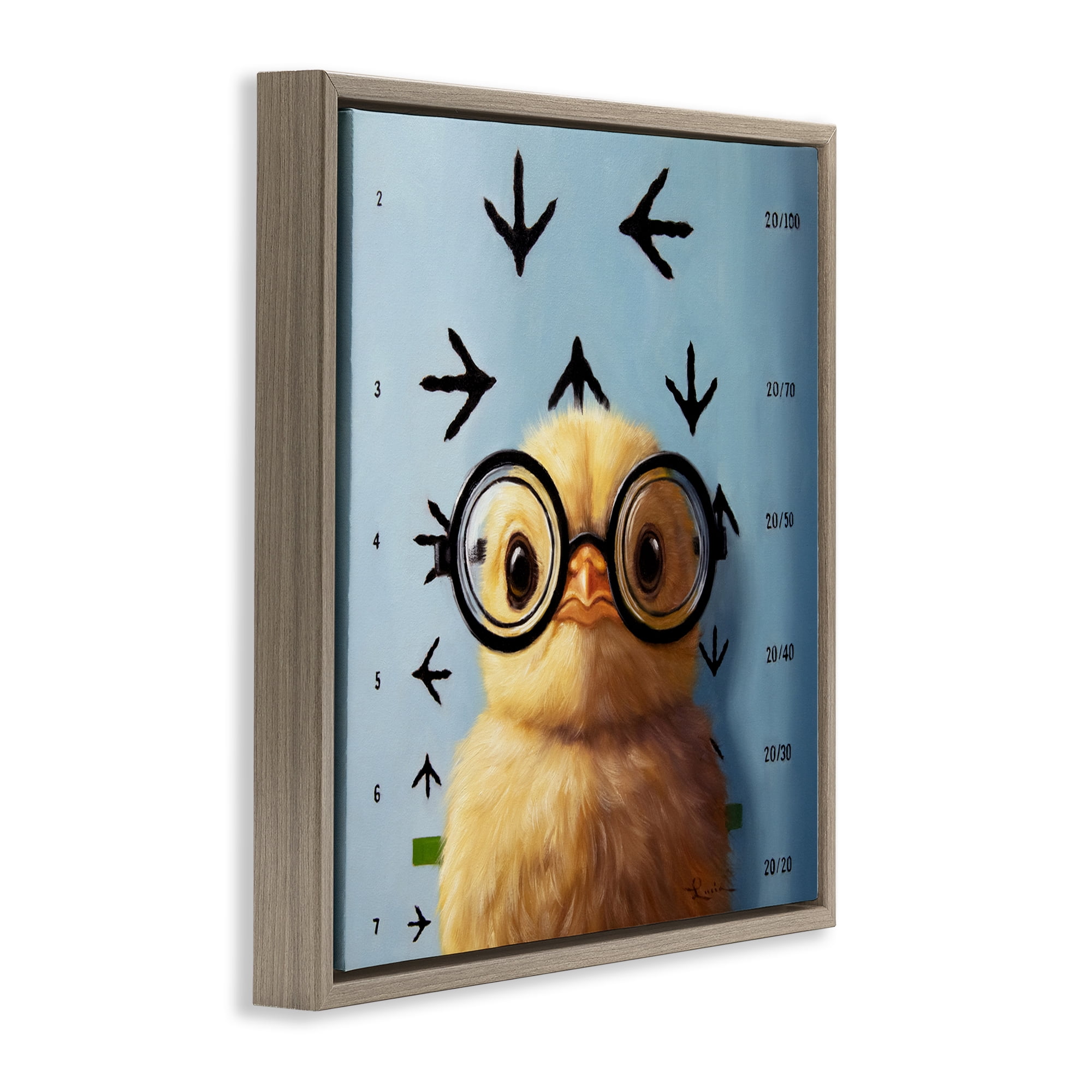 Four Eyes Chick Vision Brown Framed Floater Canvas Wall Art, design by Lucia Heffernan