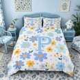 thumbnail image 3 of Meiyoeat Cute Daisy Letter P Duvet Cover Set for Girls Toddlers, Floral Initial Bedding Full for Daily, Light Blue Yellow White,3pcs,No Comforter, 3 of 6