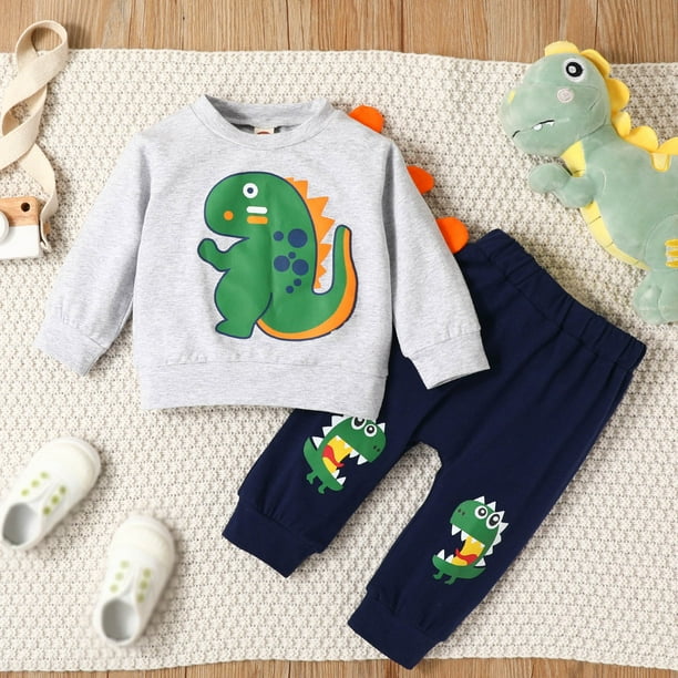 Gibobby Conjunto de pants para nino Bebe Ninos ninas manga larga dibujos animados dinosaurio estampado estampados pulover Tops pantalones