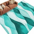 thumbnail image 3 of 5x7 Area Rugs, Turquoise Stripes Non-Skid Rubber Backing Large Rectangle Rugs - Living Room Bedroom Home Office, Vintage Farmhouse Ripple Texture Art Indoor Floor Mat Carpets Washable Rug, 3 of 9