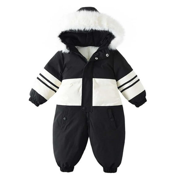 Zpanxa Kids One Piece Snowsuit with Big Faux Fur Hood Thermal Insulated Waterproof Ski Wear Warm Winter Outdoor Gear for Boys Girls Ages 2 to 8