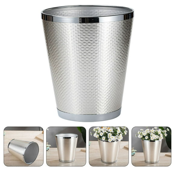PENIKOKO small trash can Trash Can Silver Iron Luxury Minimalist 1Pack