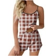 thumbnail image 2 of Aobny Red Pj Sets for Women Thin Plus Checkered Cami Set Short Sleeveless Halter Wide-Leg Woman Pajama Set,XL, 2 of 5