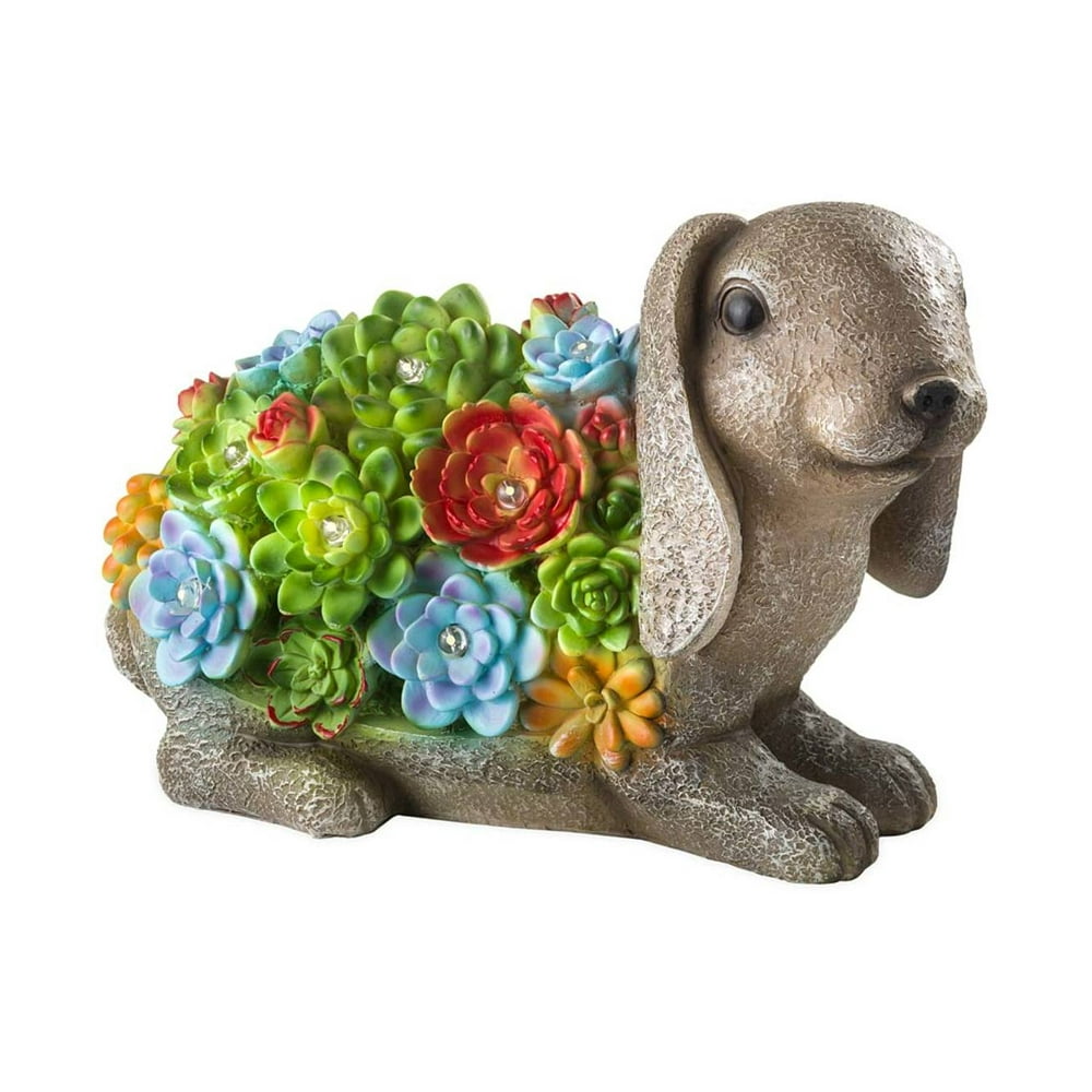 Solar LED Lighted Succulent Resin Animal Outdoor Garden Statue, Bunny