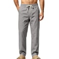 thumbnail image 2 of Men's Casual Linen Pants Elastic Waist Drawstring Lightweight Relaxed Fit Trousers Summer Beach Yoga Lounge Pants with Pockets Comfortable Daily Wear, 2 of 6