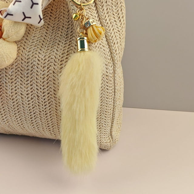 DFC Adorable Animal Furry Tail Keychain Hanger Plushy Tail Unique Key Accessory For Bags Purses Keys