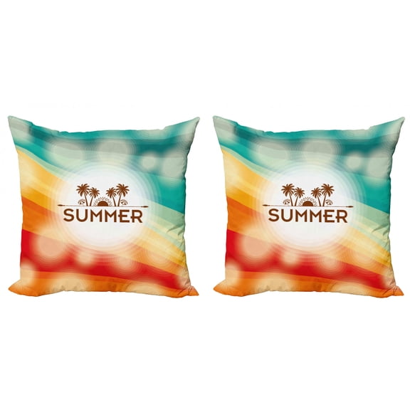Ambesonne Tropical Throw Pillow Cover 2 Pack, Palm Tree Sun Holiday, 16", Orange Scarlet Teal