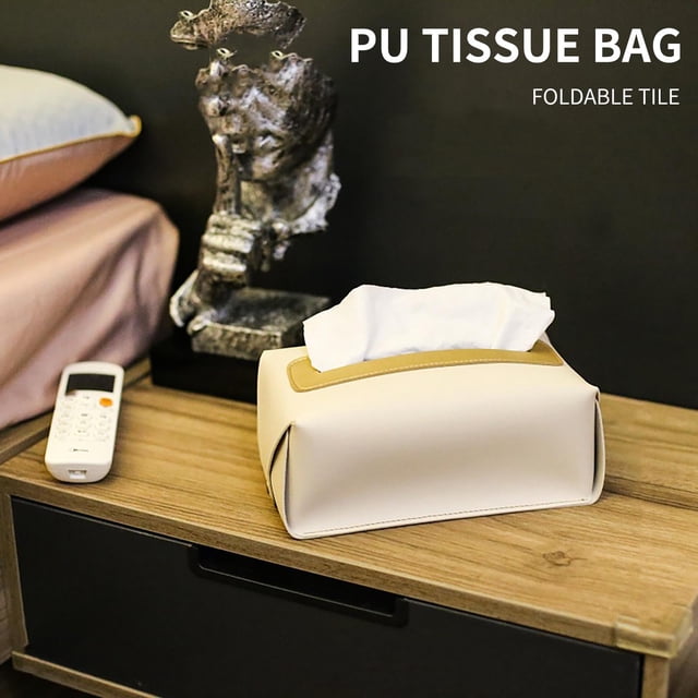 Pompotops Tissue Box Cover, Rectangular Modern Decorative Leather Tissue Box Case Organizer Holder For Vanity Countertop, Night Stands, Livingroom,Office, Car Automotive Clearance