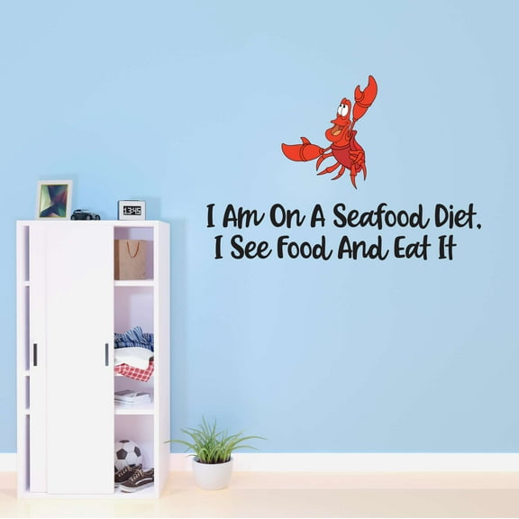 CRAB I Am On A Seafood Diet, I See Food And Eat It Sea Creatures Crab Seahorse Clam Shellfish Urchin Sweet Dreams Bedtime Unicorn Holiday Decorating Wall Decal Sticker - Size: 20 In X 14 In
