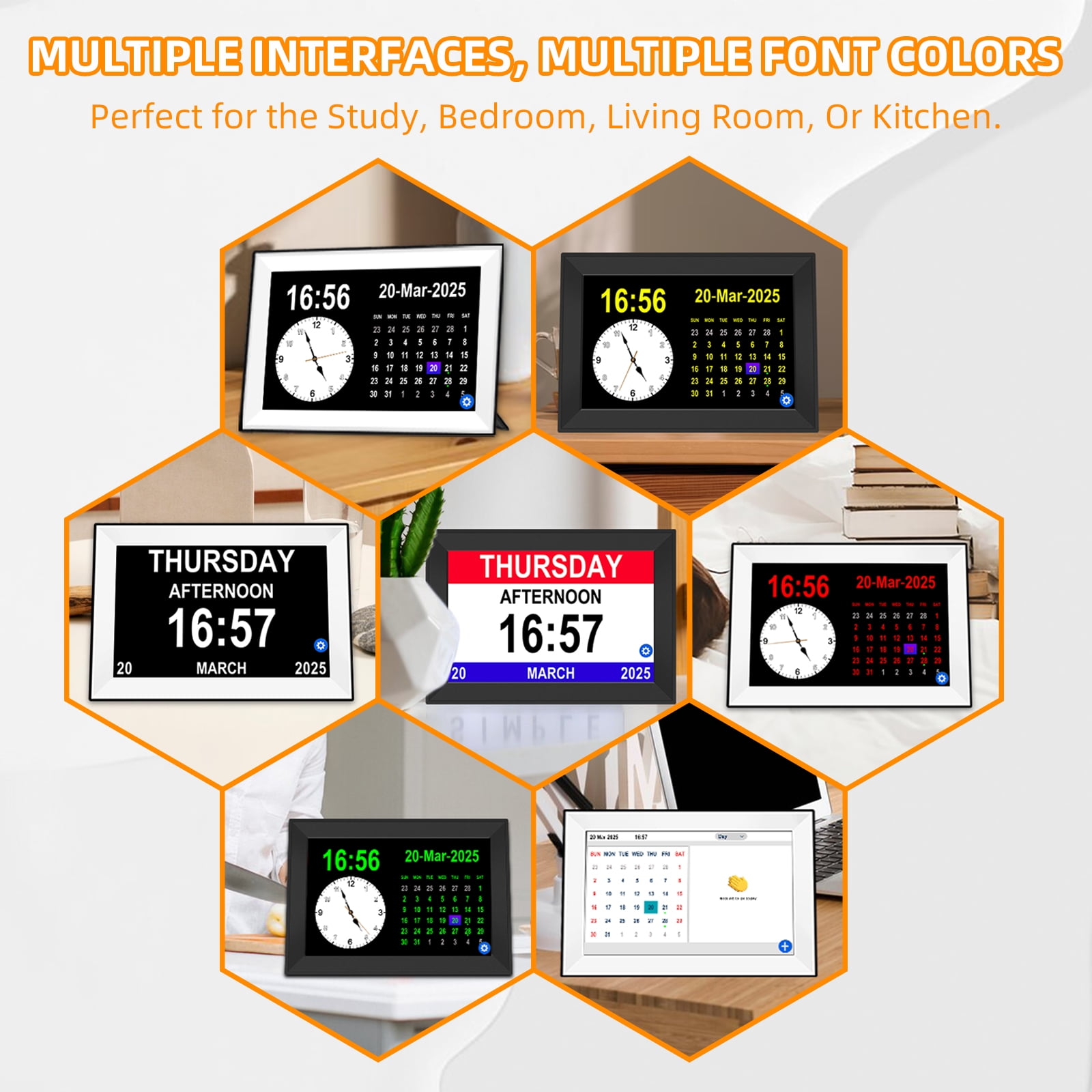 Bgift 10.1" Easy to Use Touch Screen Digital Clock for Seniors,Large Display Digital Calendar with Day and Date for Elderly,64 Alarms 40 Reminders, Auto DST,Gfits(Black)
