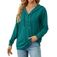 thumbnail image 4 of NFTOEIULA Women Drawstring Button Up Long Sleeve Textured Hoodies, 4 of 7