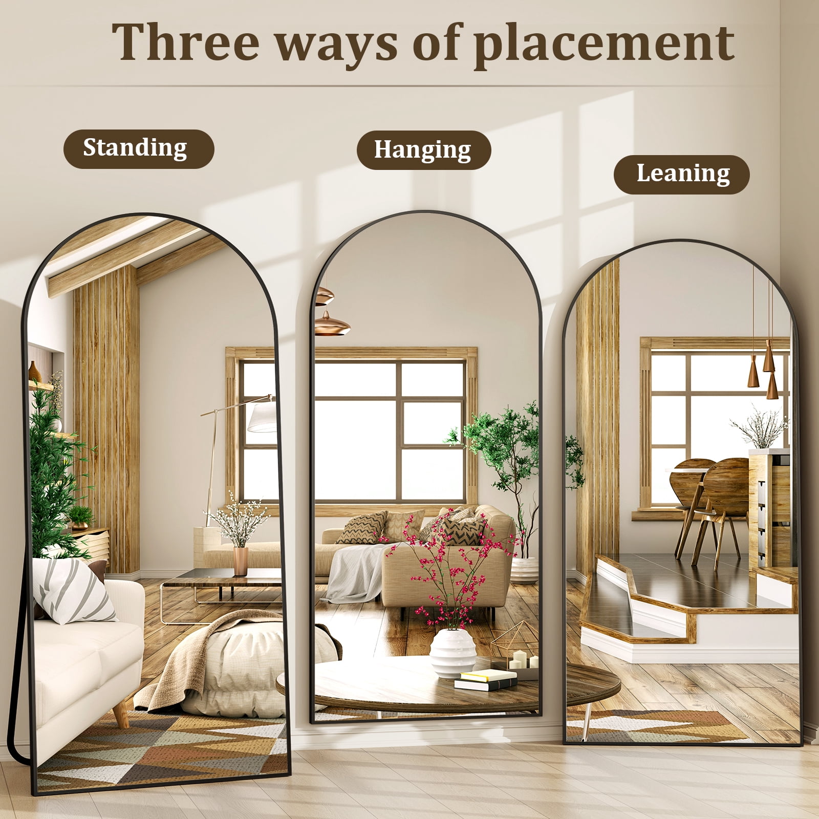 Mirrasia 77"x38" Arched Oversized Full Length Mirror Wall-Mounted Leaning Floor Mirror,Black