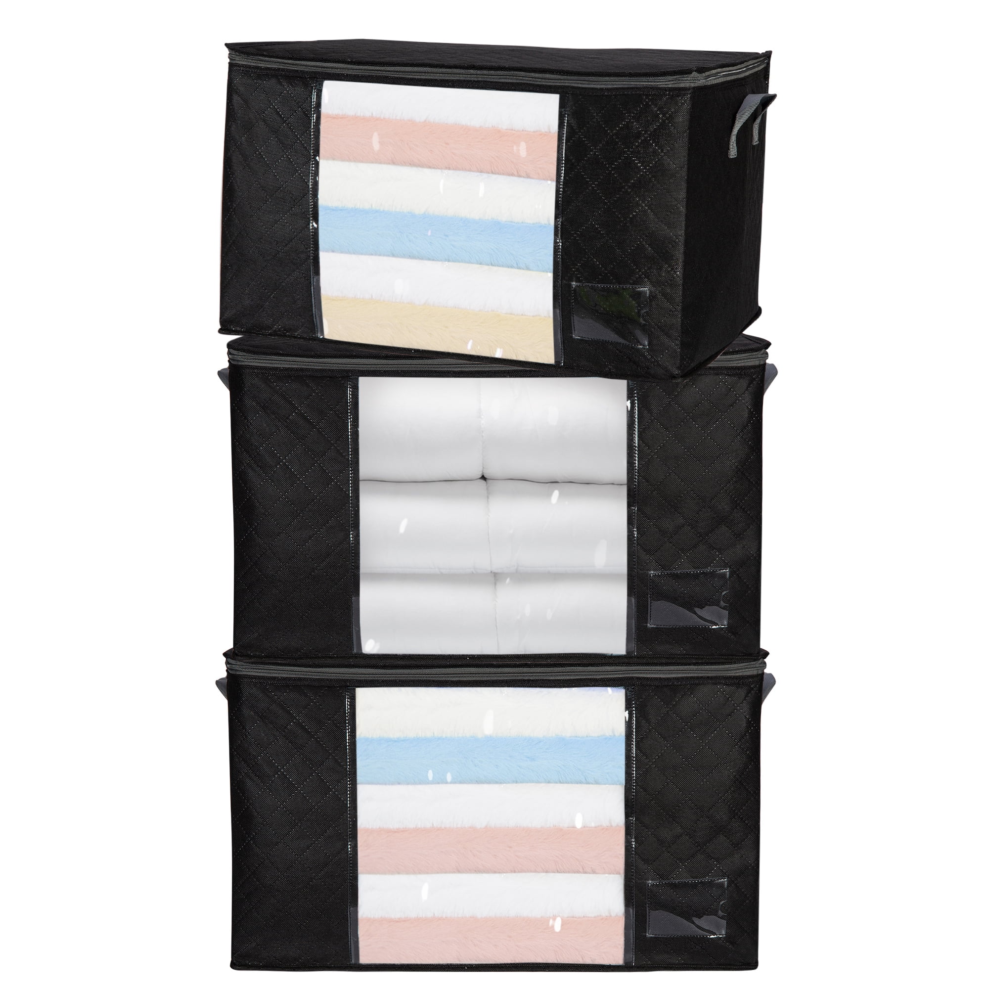 Leeten 3 Pack Clothes Storage Bag Organizer with Handle, Nonwoven