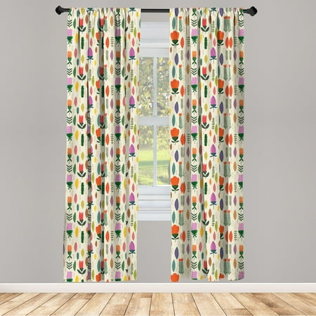 Spring Curtains 2 Panels Set, Seasonal Fun Pattern in Pastel Shades ...