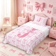 thumbnail image 3 of Meiyoeat Sweet Bow Letter J Twin Sheet Sets 3pcs for Girls Youth, Lovely Stripe Bedding, Light Pink White, 3 of 6
