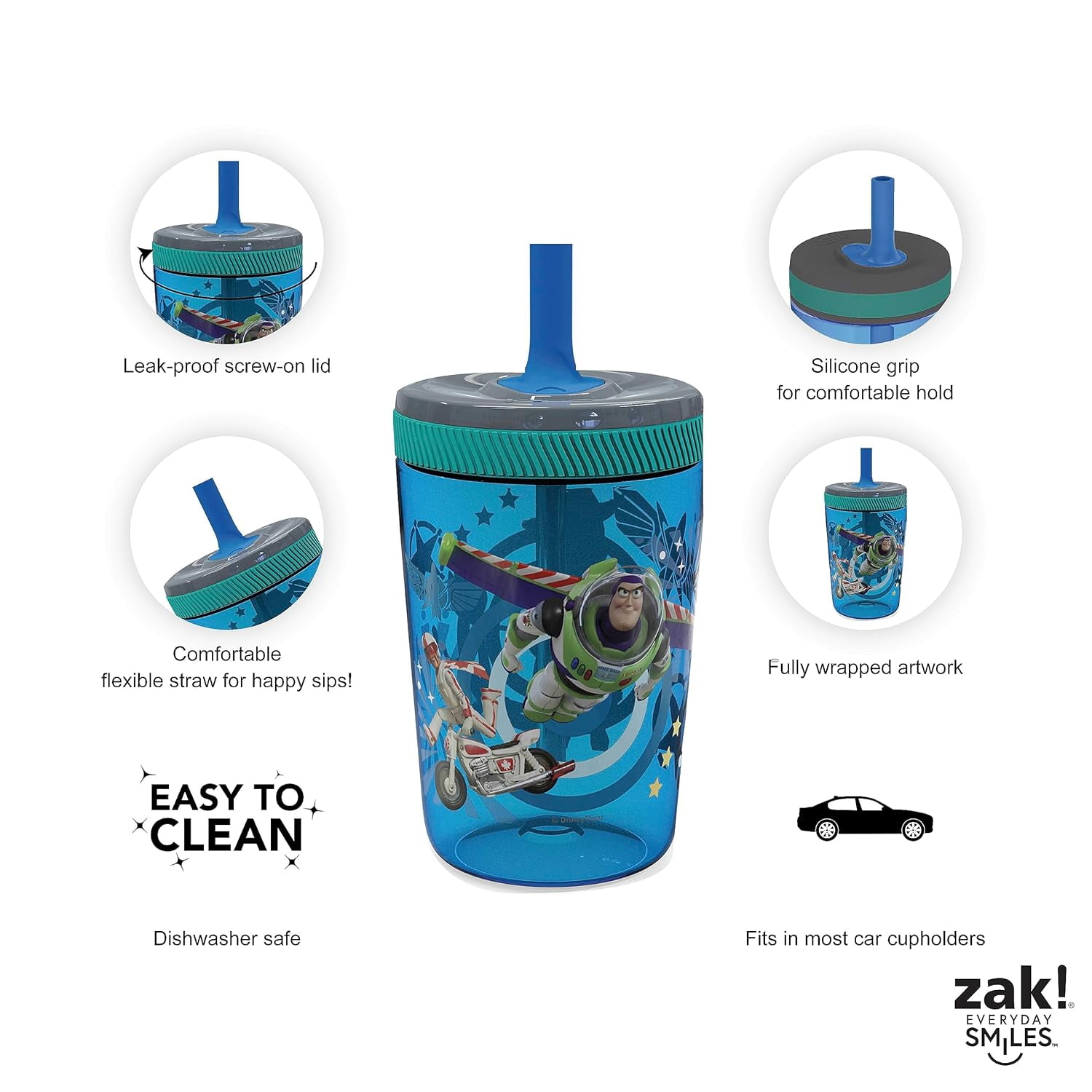Zak Designs Kelso 15 oz Tumbler Set (Toy Story 4 - Woody & Buzz 2pc Set) Toddlers Cup Non-BPA Leak-Proof Screw-On Lid with Straw Made of Durable Plastic and Silicone, Perfect Baby Cup Bundle for Kids