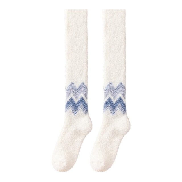 lionlar Womens Knee High Socks Stylish Sleeping Socks Soft Fuzzy Socks Long Stocking Blue