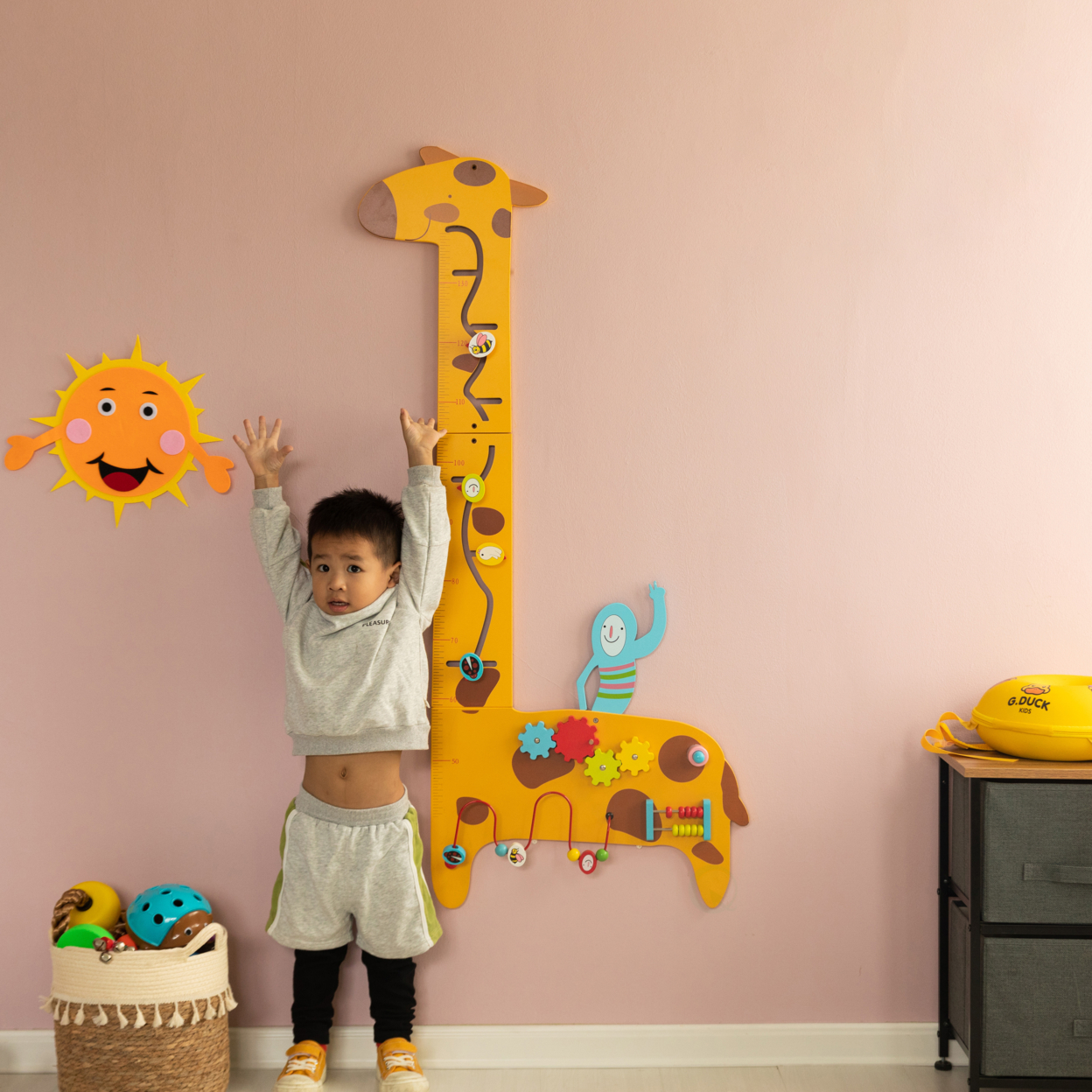 ShpilMaster Wooden Giraffe Sensory Wall Game, Activity Toy Growth Chart for Playroom, Nursery, Preschool, and Doctors' Office