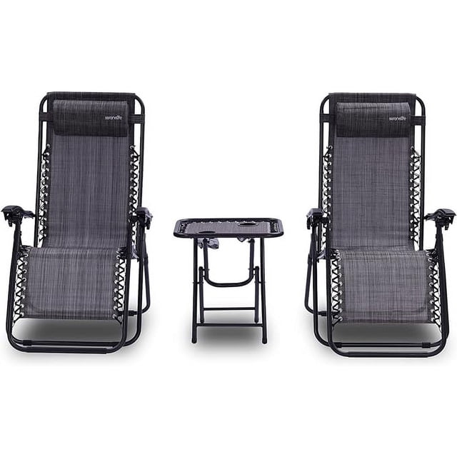 SereneLife Chaise Inclinable à Gravité Zéro, Chaise de Bronzage, Chaise de Patio, Chaise de Plage Réglable, Ensemble de 2 Chaises de Pelouse avec Porte-Gobelet Tables d'Appoint, Coussins d'Appui-tête Rembourrés Amovibles