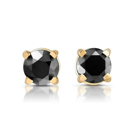 14k Yellow Gold 1/4ct Round Cut Black Diamond Studs