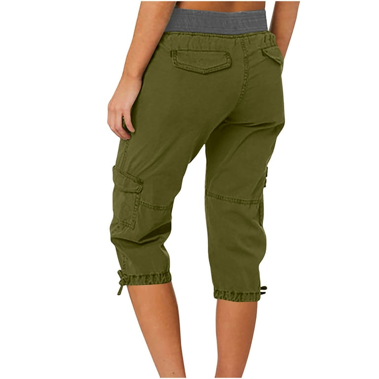 ◆THE MUSEUM VISITOR◆ HEART CARGO CAPRIPANTS BROWN 15684 Women's High Waist Cargo Capri Pants, Summer Casual, X-Large
