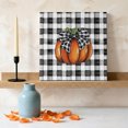 thumbnail image 3 of Ships Next Day Canvas Wall Art 10"x10", Fall Pumpkins Wood Framed Canvas Print Painting, Black Checkered Check Bow Thanksgiving Ready to Hang Small Picture Wall Decor for Home Kitchen Nursery Office, 3 of 9