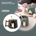 thumbnail image 4 of Monstrate Perro de dibujos animados Taza de agua de cerámica Tazón de desayuno de avena Mango de madera Vaso lindo Café Té Taza de cerámica Juegos de servir café y té Espinilla, 4 of 6