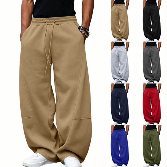 BVOFAR Men's Baggy Sweatpants Wide Leg Elastic Waist Casual Sweatpant High Waist Drawstring Jogging Pants with Pockets Lounge Pant Blue M