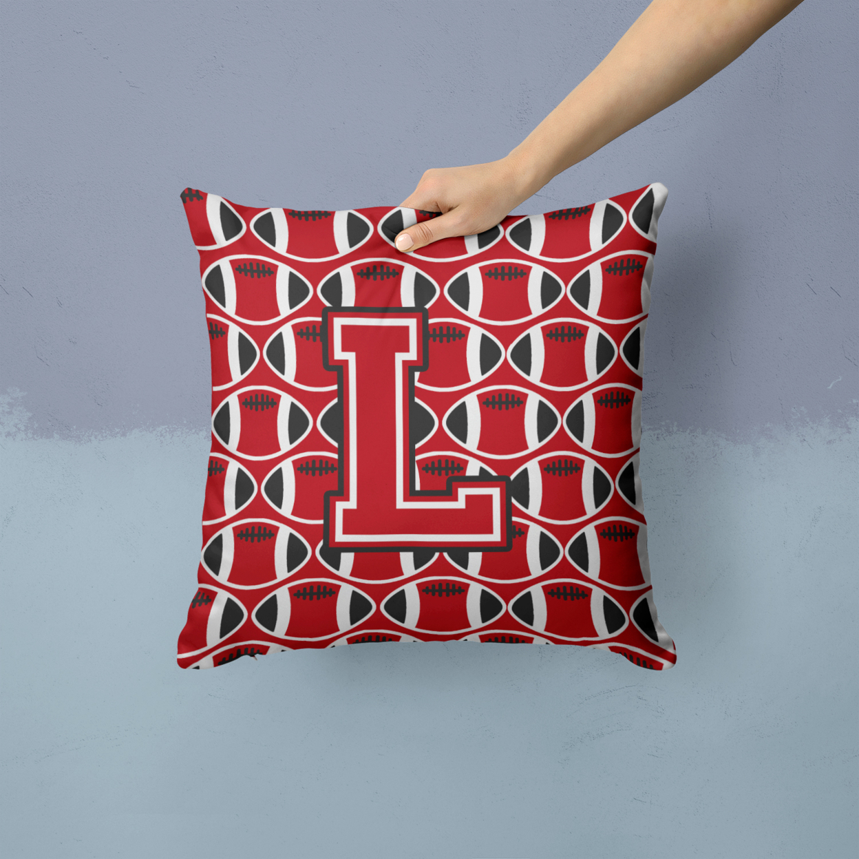 Letter L Football Red, Black and White Fabric Decorative Pillow