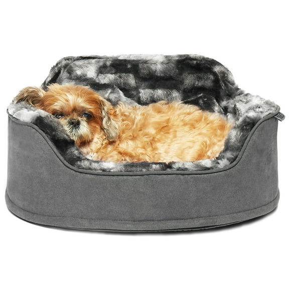 Precious Tails Faux Fur Princess Pet Dog Bed with Plush Bone Pillow