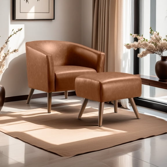 EPOWP Accent Chair, Club Chair with Ottoman, Modern Single Lounge Armchair for Adult, Living Room, Bedroom, Brown
