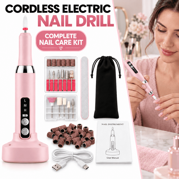 Curear Cordless Electric Nail Drill Manicure Pedicure Tool with 3 Speed Portable Nail File Set, Pink