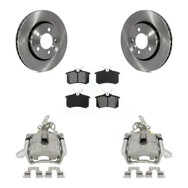 Transit Auto Rear Disc Brake Caliper Rotors and Semi-Metallic Pads Kit for Car 2005 Volkswagen Jetta 2.5L with 256mm Diameter Rotor 7th 8th Digit Of VIN Is "9M" or "1J" KC8-100381S